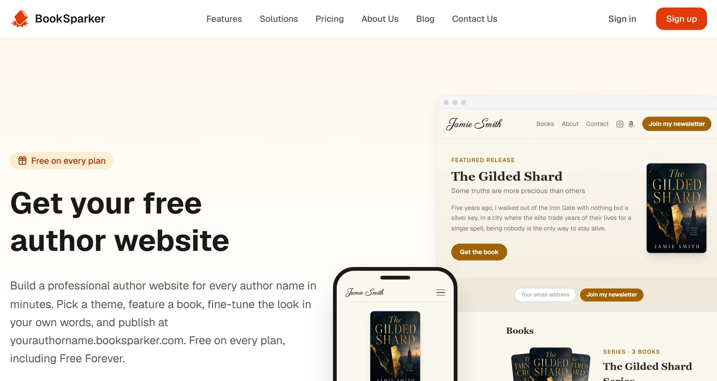 Die Seite Autoren-Websites von BookSparker mit einer Beispiel-Autoren-Website