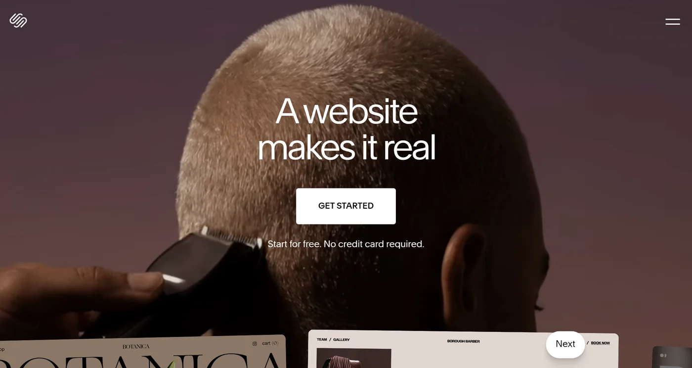 Die Startseite von Squarespace mit der Überschrift A website makes it real