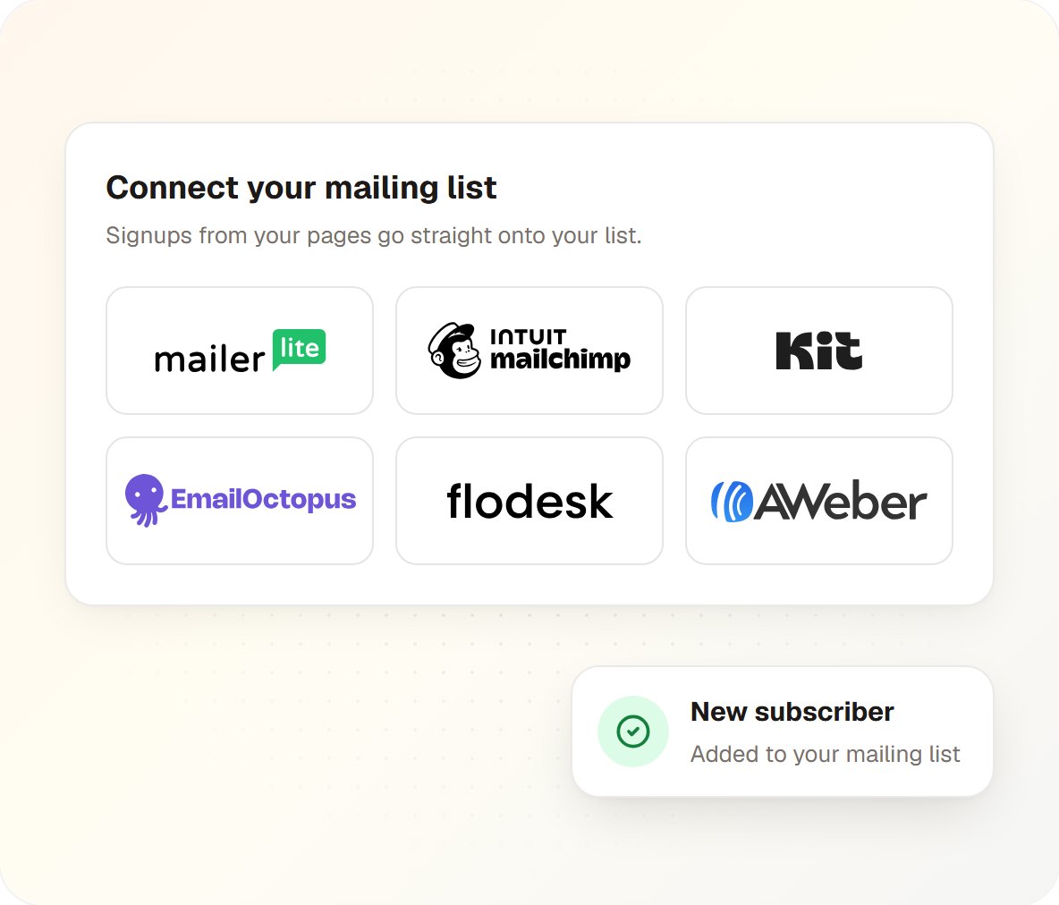 Die Newsletter-Anbieter, mit denen sich BookSparker verbindet: MailerLite, Mailchimp, Kit, EmailOctopus, Flodesk und AWeber